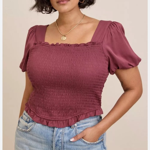 Torrid Women Top Puff Sleeve Sz 3 Pink Mauve Shirred Casual Summer Cottagecore - Picture 1 of 9